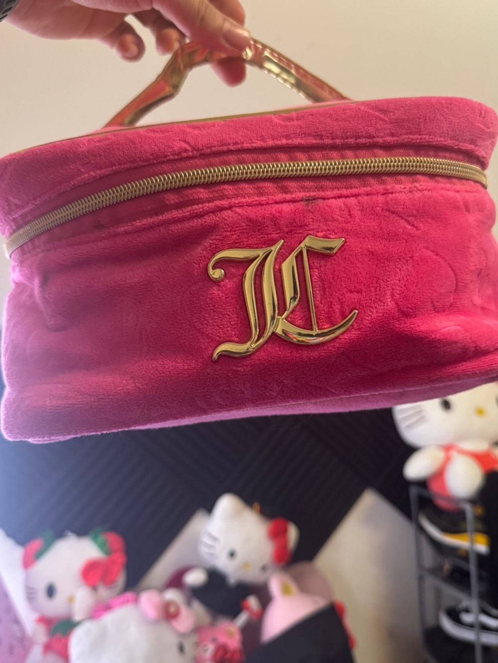 Juicy Couture Hot Pink Plush Cosmetic Case with Gold Hardware